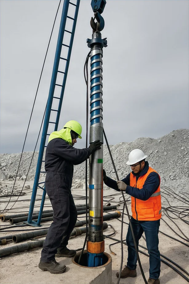 Instalación de equipo de bombeo en un pozo profundo
